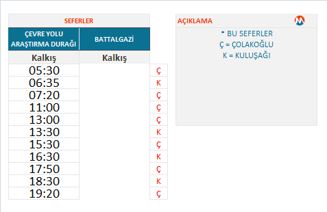 258 Çolakoğlu Adagören Otobüs Hareket Saatleri
