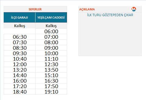 3G İlçe Garajı Göztepe Otobüs Hareket Saatleri