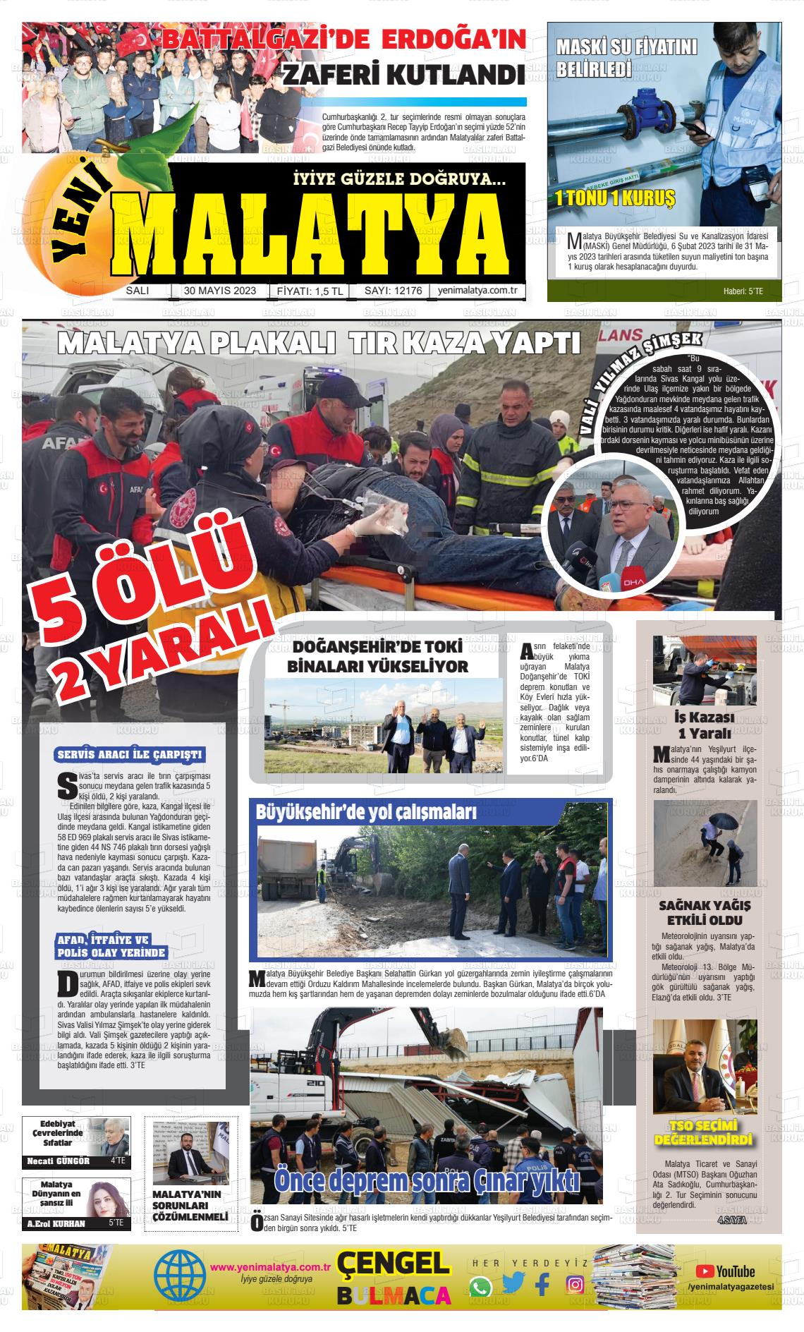Yeni Malatya gazetesi manşet ilk sayfa oku