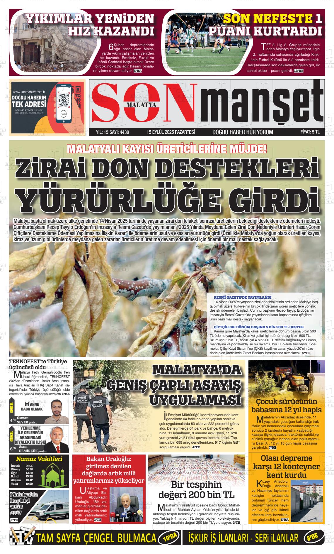 Malatya Son Manşet gazetesi oku
