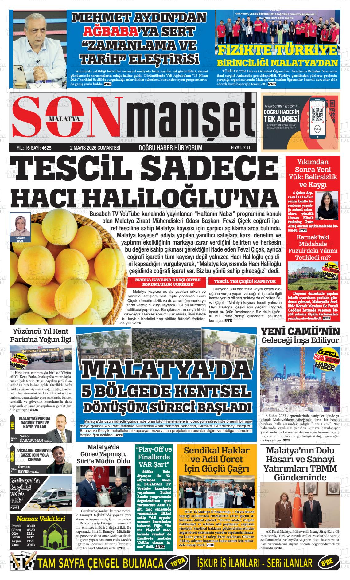 Malatya Son Manşet gazetesi oku