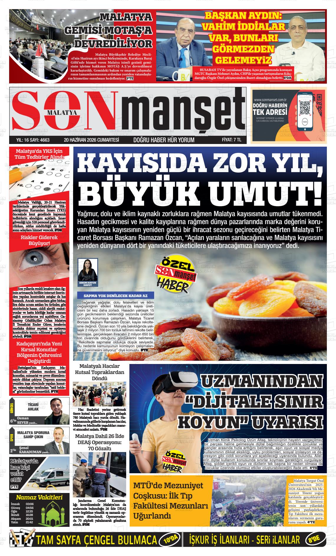 Malatya Son Manşet gazetesi oku