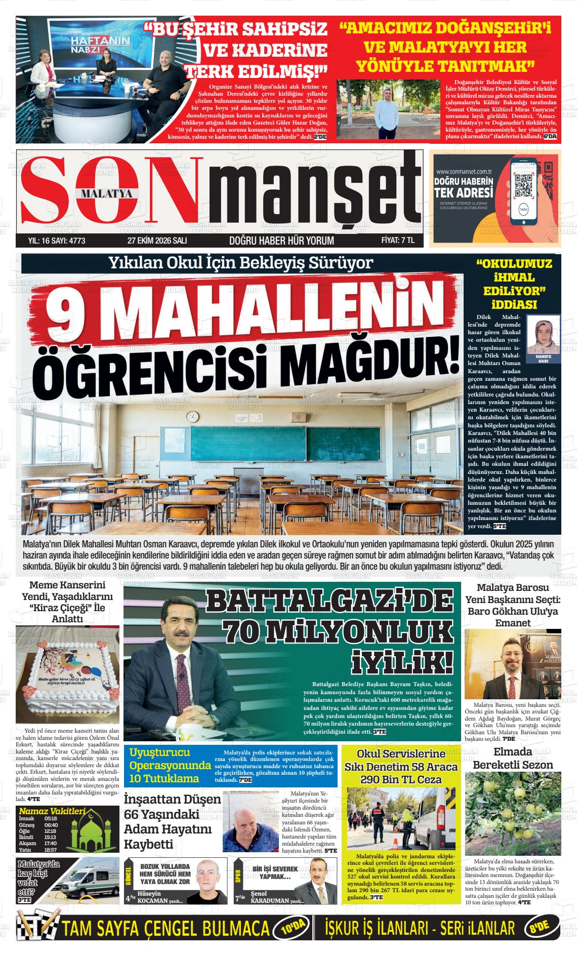 Malatya Son Manşet gazetesi oku